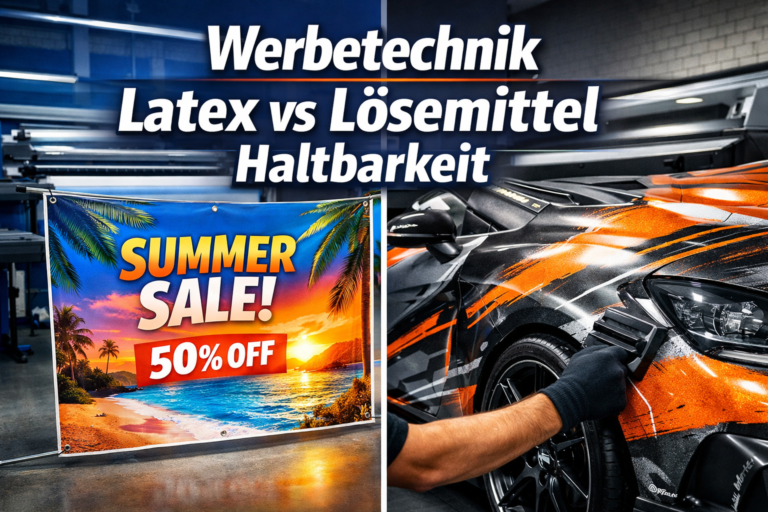 Werbetechnik Latex vs Lösemittel Haltbarkeit